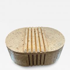  Fratelli Mannelli Fratelli Mannelli Italian Travertine Oval Box with Sculpted Lid - 4521693