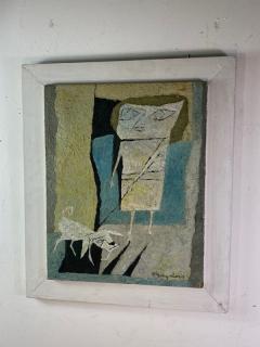  Fraydas MID CENTURY ABSTRACT WOMAN WITH DOG PAINTING SIGNED FRAYDAS - 1527895