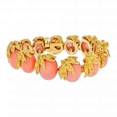  Fred of Paris FRED OF PARIS 18K YELLOW GOLD CORAL LINK LEAF DESIGN BRACELET - 2366621