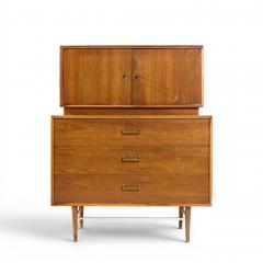  Furnette Inc Paul McCobb Style Furnette Mid Century Walnut and Brass Highboy Dresser - 4576615