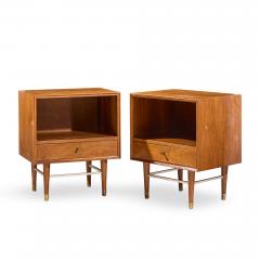  Furnette Inc Paul McCobb Style Furnette Mid Century Walnut and Brass Nightstands Pair - 4573179