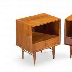  Furnette Inc Paul McCobb Style Furnette Mid Century Walnut and Brass Nightstands Pair - 4573180