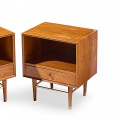  Furnette Inc Paul McCobb Style Furnette Mid Century Walnut and Brass Nightstands Pair - 4573184