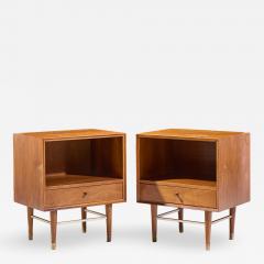  Furnette Inc Paul McCobb Style Furnette Mid Century Walnut and Brass Nightstands Pair - 4574120