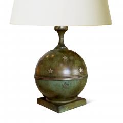  GAB Guldsmedsaktiebolaget Art Deco Table Lamp with Star Motifs in Patinated Bronze by GAB - 3349733