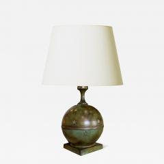  GAB Guldsmedsaktiebolaget Art Deco Table Lamp with Star Motifs in Patinated Bronze by GAB - 3350252