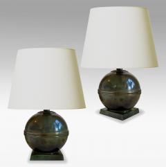  GAB Guldsmedsaktiebolaget Pair of Art Deco Table Lamps in Patinated Bronze by GAB - 2247658