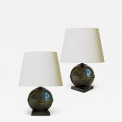  GAB Guldsmedsaktiebolaget Pair of Art Deco Table Lamps in Patinated Bronze by GAB - 2249894