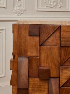  GALERIE GLUSTIN PARIS Sculpted wood and travertine stone sideboard by Studio Glustin - 3126946