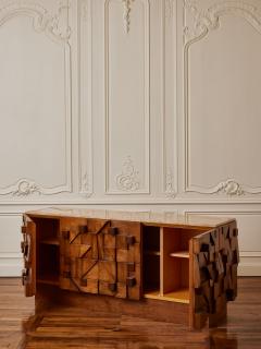  GALERIE GLUSTIN PARIS Sculpted wood and travertine stone sideboard by Studio Glustin - 3126947