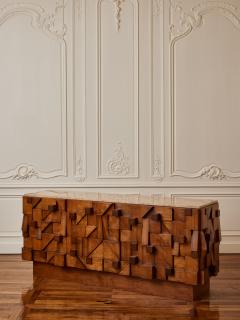  GALERIE GLUSTIN PARIS Sculpted wood and travertine stone sideboard by Studio Glustin - 3126948