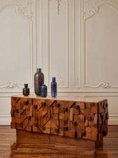  GALERIE GLUSTIN PARIS Sculpted wood and travertine stone sideboard by Studio Glustin - 3126950