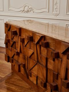  GALERIE GLUSTIN PARIS Sculpted wood and travertine stone sideboard by Studio Glustin - 3126951