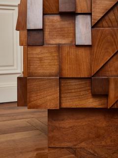  GALERIE GLUSTIN PARIS Sculpted wood and travertine stone sideboard by Studio Glustin - 3126952
