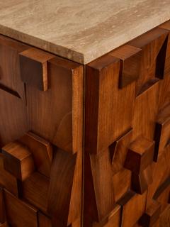  GALERIE GLUSTIN PARIS Sculpted wood and travertine stone sideboard by Studio Glustin - 3126953