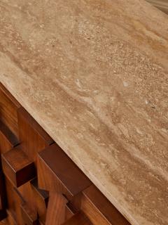  GALERIE GLUSTIN PARIS Sculpted wood and travertine stone sideboard by Studio Glustin - 3126954