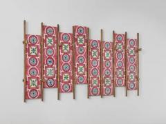  Gabbianelli Brass Frame Coat Hanger with 16 Gabbianelli Hand Painted Tiles Italy 1950s - 3468770