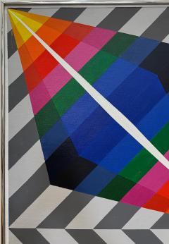  Gabe Silverman Gabe Silverman 1980s Abstract Op Art Painting on Canvas Original Frame - 4342137