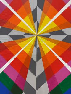  Gabe Silverman Gabe Silverman 1980s Abstract Op Art Painting on Canvas Original Frame - 4342144