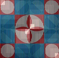 Gabe Silverman Gabe Silverman 1980s Geometric Abstract Op Art Painting - 3558608