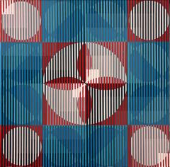  Gabe Silverman Gabe Silverman 1980s Geometric Abstract Op Art Painting - 3558608