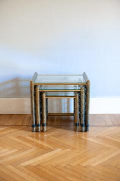 Gallotti Radice Set of 3 Nesting Bamboo Tables With Glass Top By Gallotti Radice Italy - 4564770