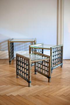  Gallotti Radice Set of 3 Nesting Bamboo Tables With Glass Top By Gallotti Radice Italy - 4564778