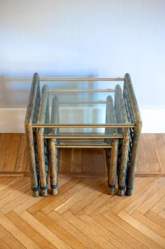 Gallotti Radice Set of 3 Nesting Bamboo Tables With Glass Top By Gallotti Radice Italy - 4564779