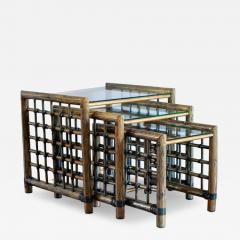  Gallotti Radice Set of 3 Nesting Bamboo Tables With Glass Top By Gallotti Radice Italy - 4582422