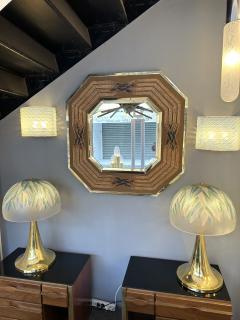  Garzio Brass Mirror and Rattan Marquetry by Garzio Italy 1970s - 3658721