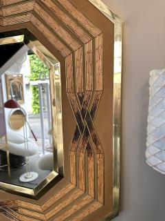  Garzio Brass Mirror and Rattan Marquetry by Garzio Italy 1970s - 3658726