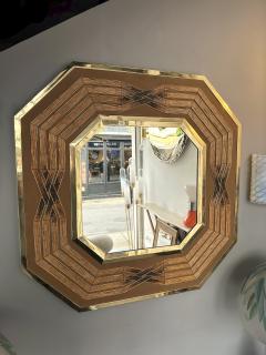  Garzio Brass Mirror and Rattan Marquetry by Garzio Italy 1970s - 3658731