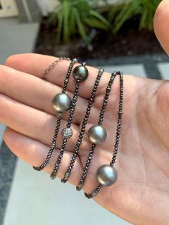  Gellner Round Tahitian Pearl Black White Diamond 18k Gold Long Necklace Gellner 2024 - 4710365