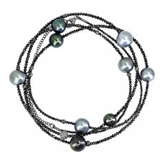  Gellner Round Tahitian Pearl Black White Diamond 18k Gold Long Necklace Gellner 2024 - 4740658