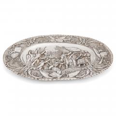  Georg Roth Co Oval shaped silver tray by Georg Roth Co embossed with a Napoleonic scene - 3517092