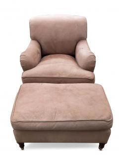 George Smith George Smith Distressed Light Beige Leather Armchair Club Chair With Ottoman - 2953323