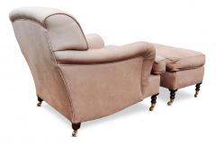  George Smith George Smith Distressed Light Beige Leather Armchair Club Chair With Ottoman - 2953326