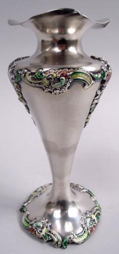  George W Shiebler Co Shiebler Victorian Rococo Sterling Silver Enamel Vase - 4117639