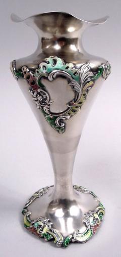  George W Shiebler Co Shiebler Victorian Rococo Sterling Silver Enamel Vase - 4117640
