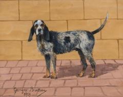  Georges Busson Georges Busson Art Deco Wire Haired Spaniel Dog Watercolor 1 - 3204875