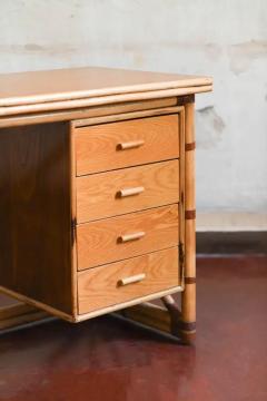  Gervasoni Reed desk with wooden shelf drawers and leather bindings 1970s  - 3715503