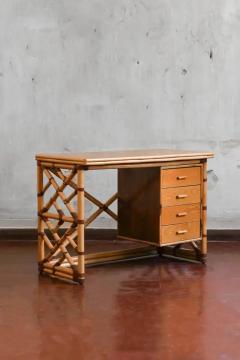  Gervasoni Reed desk with wooden shelf drawers and leather bindings 1970s  - 3715506