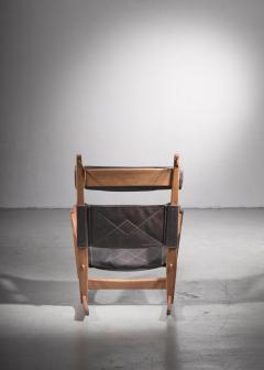  Getama Hans Wegner keyhole rocking chair with original brown leather - 2149389