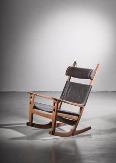  Getama Hans Wegner keyhole rocking chair with original brown leather - 2149391
