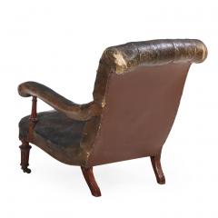  Gillows of Lancaster London An English Walnut and Tufted Leather Library Armchair by Gillows 19th C  - 4428436
