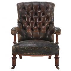  Gillows of Lancaster London An English Walnut and Tufted Leather Library Armchair by Gillows 19th C  - 4428527
