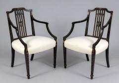  Gillows of Lancaster London Antique Pair George III Painted Open Armchairs - 3938595