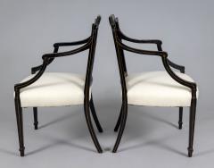  Gillows of Lancaster London Antique Pair George III Painted Open Armchairs - 3938598