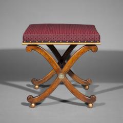  Gillows of Lancaster London Regency Parcel Gilt X Frame Stool with Brass Mounts after Design by Thomas Hope - 2561854