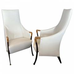  Giorgetti Pair of Modern Walnut Ebonized Club Chairs Umberto Asnago for Giorgetti - 4273956
